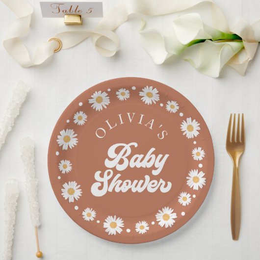 Daisy Retro Gender Neutral Baby Shower Pappteller (Hochzeit)