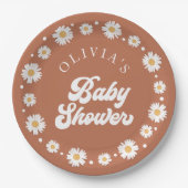 Daisy Retro Gender Neutral Baby Shower Pappteller (Vorderseite)