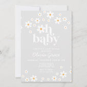 Daisy Retro Graue Blütendusche Einladung (Vorderseite)