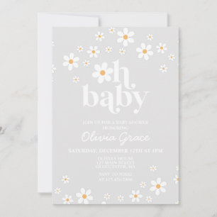 Daisy Retro Graue Blütendusche Einladung