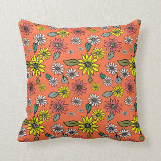 Daisy Retro Orange Square Throw Kissen