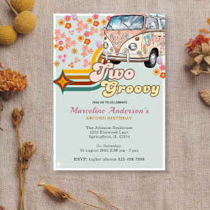 Daisy & Retro Van Floral Groovy Zwei 2. Geburtstag Einladung