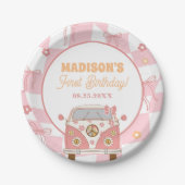 Daisy & Retro Van Pastel Groovy 1. Geburtstag Pappteller (Vorderseite)