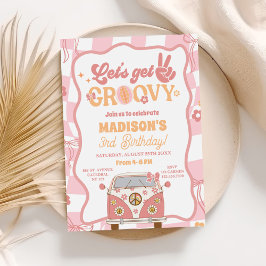 Daisy & Retro Van Pastel Groovy 3. Geburtstag Einladung