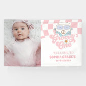 Daisy & Retro Van Pink Groovy 1. Geburtstag Banner (Horizontal)
