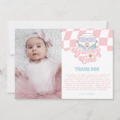 Daisy & Retro Van Pink Groovy 1. Geburtstag Dankeskarte (Vorderseite)