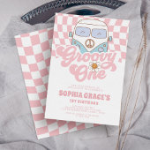 Daisy & Retro Van Pink Groovy 1. Geburtstag Einladung