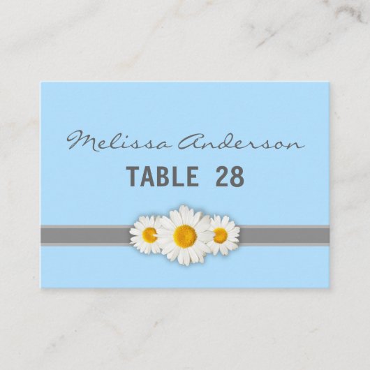 Daisy Ribbon - Blue Gray & White Escort Card Platzkarte (Vorderseite)