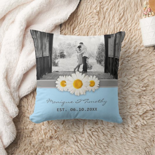 Daisy Ribbon Blue Wedding Anniversary Throw Kissen (Decke)