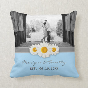 Daisy Ribbon Blue Wedding Anniversary Throw Kissen