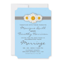 Daisy Ribbon Blue Wedding Einladungskarte