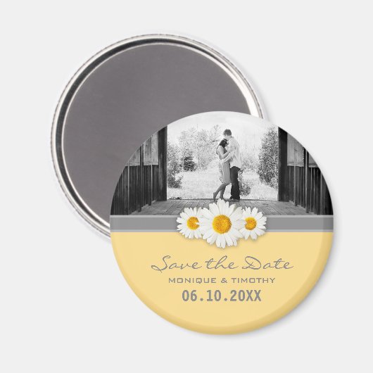 Daisy Ribbon - Gelb, grau und weiß Save the Date Magnet (Vorderseite/Rückseite)