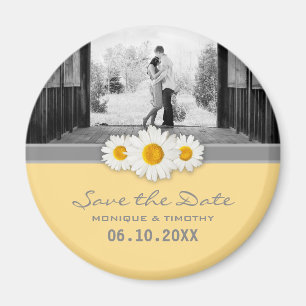Daisy Ribbon - Gelb, grau und weiß Save the Date Magnet