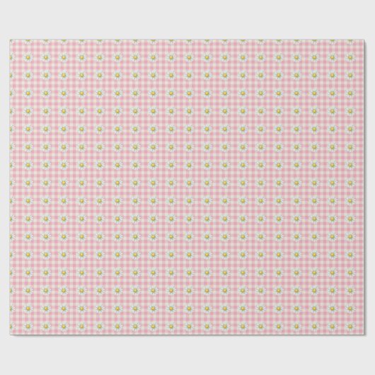 Daisy Rows on Pink Gingham Geschenkpapier (Flach)