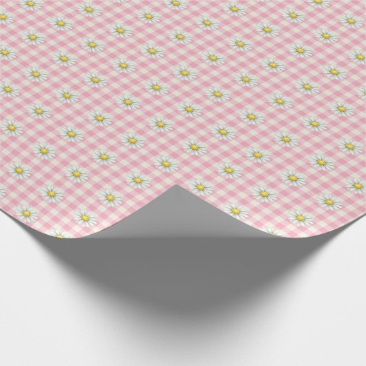 Daisy Rows on Pink Gingham Geschenkpapier (Ecke)
