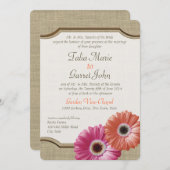 Daisy Rustic Burlap Coral und Pink Einladung (Vorne/Hinten)