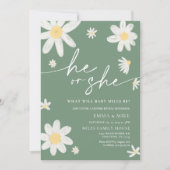 Daisy Sage Green Gender Reveal Einladung (Vorderseite)