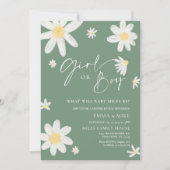 Daisy Sage Green Gender Reveal Girl oder Boy Einladung (Vorderseite)