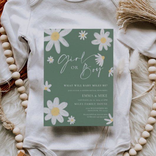 Daisy Sage Green Gender Reveal Girl oder Boy Einladung