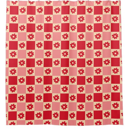 Daisy Schachbrett Pattern (rot/rosa) Duschvorhang (Vorderseite)