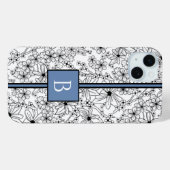 Daisy Schwarz-weiß Floral Muster Blue Monogram Case-Mate iPhone Hülle (Rückseite (Horizontal))