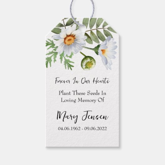 Daisy Seed Packet Memorial Begräbnismarken Geschenkanhänger (Vorderseite)