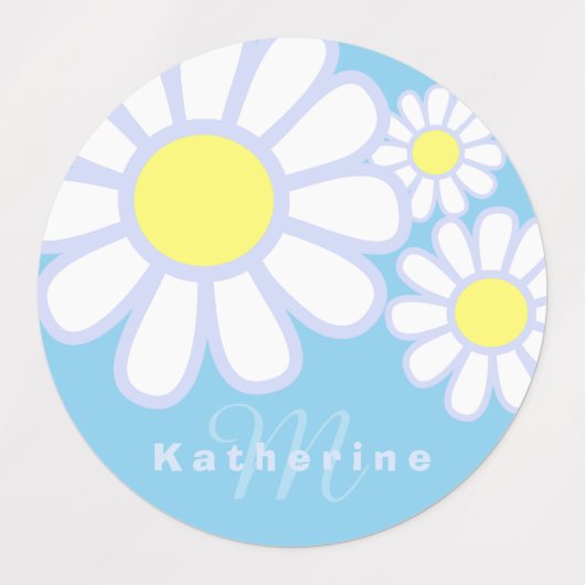 Daisy Simple Blue Monogram Etiketten (Design 1)
