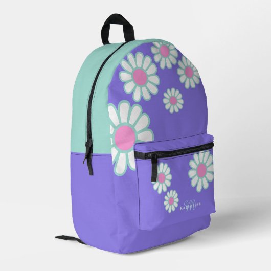 Daisy Simple Monogram Lila Bedruckter Rucksack (Rückseitige Ecke links)