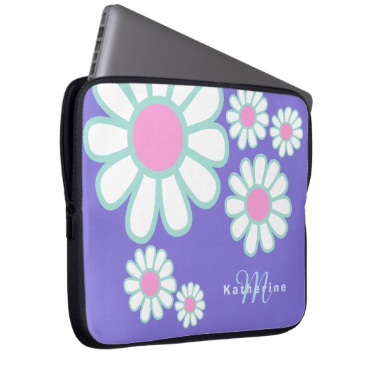 Daisy Simple Monogram Lila Laptopschutzhülle (Vorne Rechts)