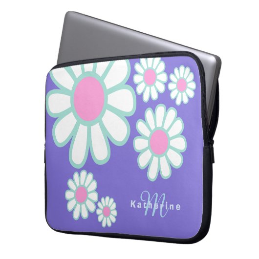 Daisy Simple Monogram Lila Laptopschutzhülle (Vorderseite Links)
