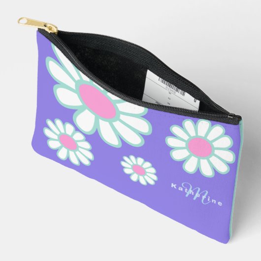 Daisy Simple Monogram Lila Zubehörtasche (Offen)