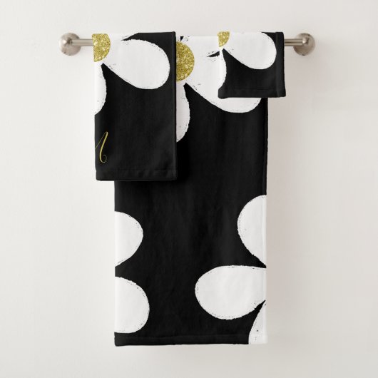 Daisy Simple Schwarz-weiß Gold Personal Badhandtuch Set (Insitu)