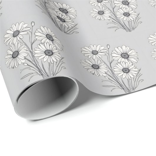 Daisy Sketch auf Grau Geschenkpapier (Rolleneckpunkt)