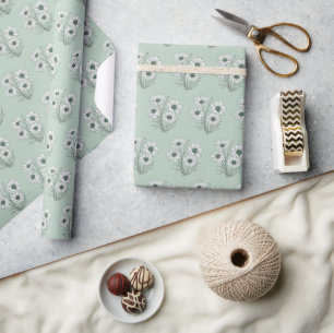 Daisy Sketch auf Sage Green Geschenkpapier