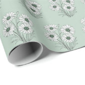 Daisy Sketch auf Sage Green Geschenkpapier (Rolleneckpunkt)