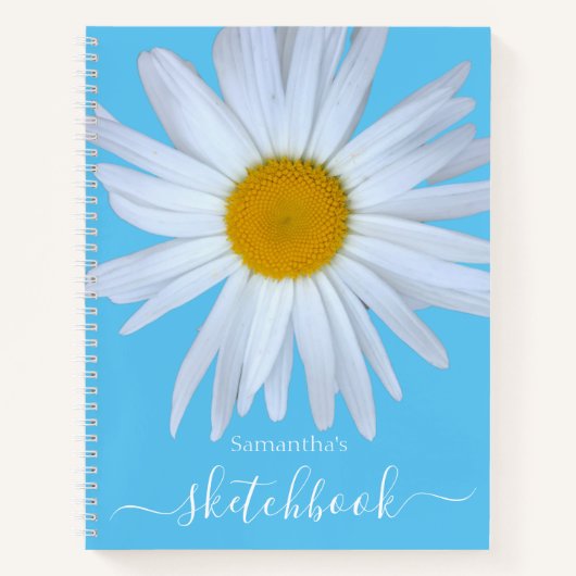 Daisy Sketchbook Blue White Script Notebook Notizblock (Vorderseite)
