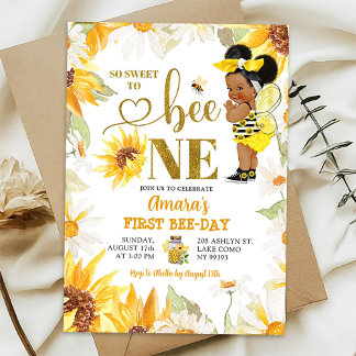 Daisy Sonnenblume Afro Girl First Bee Day Geburtst Einladung