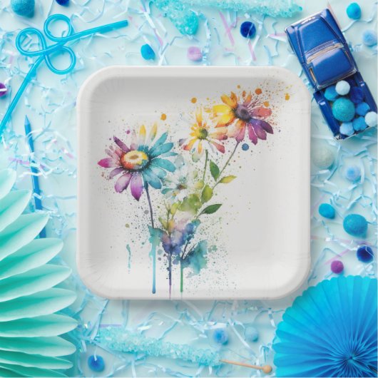 Daisy Spatter, lebhafte Farben, Pappteller (Party)