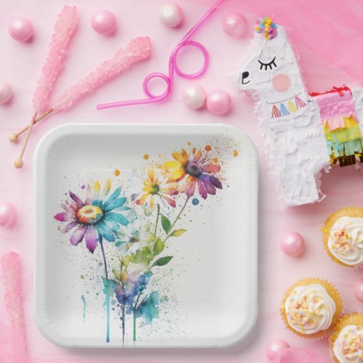 Daisy Spatter, lebhafte Farben, Pappteller (Party)