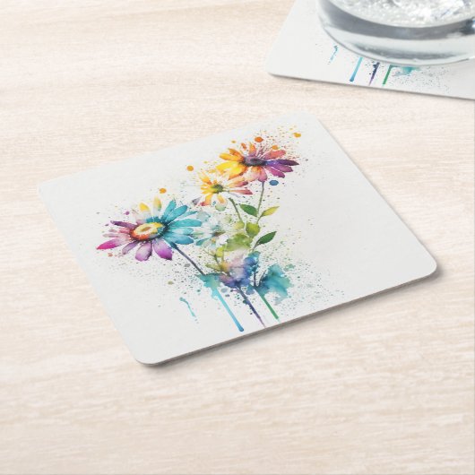 Daisy Spatter, lebhafte Farben, Rechteckiger Pappuntersetzer (angewinkelt)