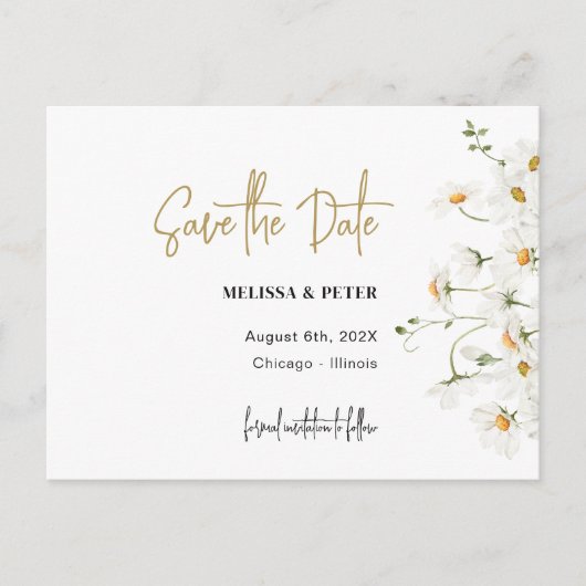 Daisy Spring blüht Save the Date Postkarte (Vorderseite)