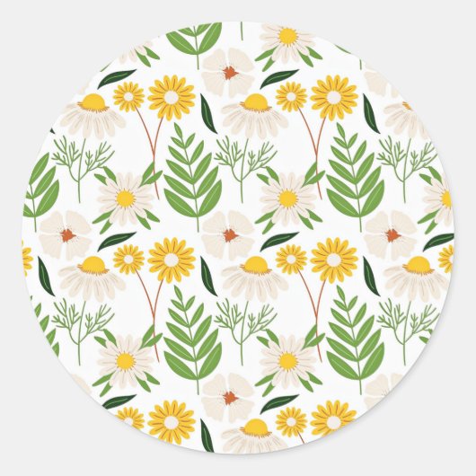 Daisy Springtime Pattern Runder Aufkleber (Vorderseite)