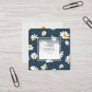 Daisy Stem Floral Muster gelbe Punkte auf Marine Quadratische Visitenkarte
