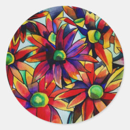 Daisy Straw mehrfarbige Wildblumen Kunst Runder Aufkleber