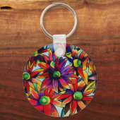 Daisy Straw mehrfarbige Wildblumen Kunst Schlüsselanhänger (Vorderseite)