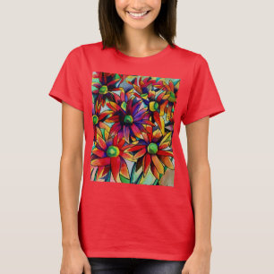 Daisy Straw mehrfarbige Wildblumen Kunst T-Shirt