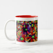Daisy Straw mehrfarbige Wildblumen Kunst Zweifarbige Tasse (Links)