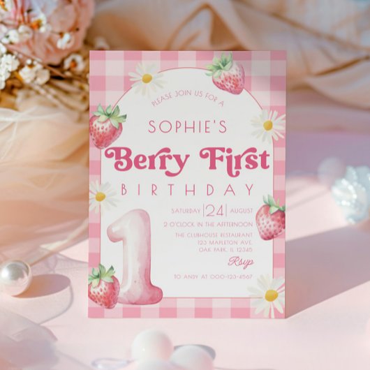 Daisy Strawberry 1. Geburtstag Berry Erster Geburt Einladung