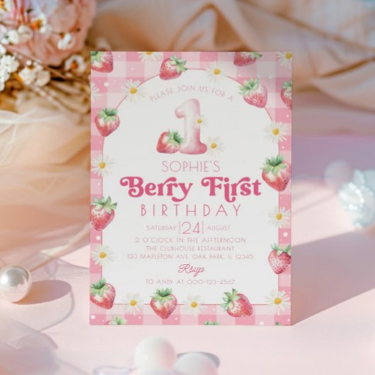 Daisy Strawberry 1. Geburtstag Berry Erster Geburt Einladung