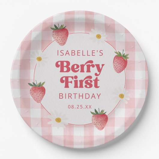Daisy Strawberry Berry Erster Geburtstag Pappteller (Vorderseite)